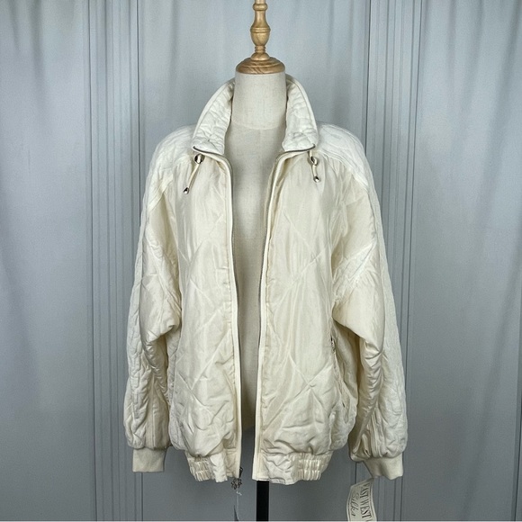 Vintage 80's/90's -NWT East West Silks‎ - Silk/Knit Track Jacket-Cream -Medium - Picture 1 of 16